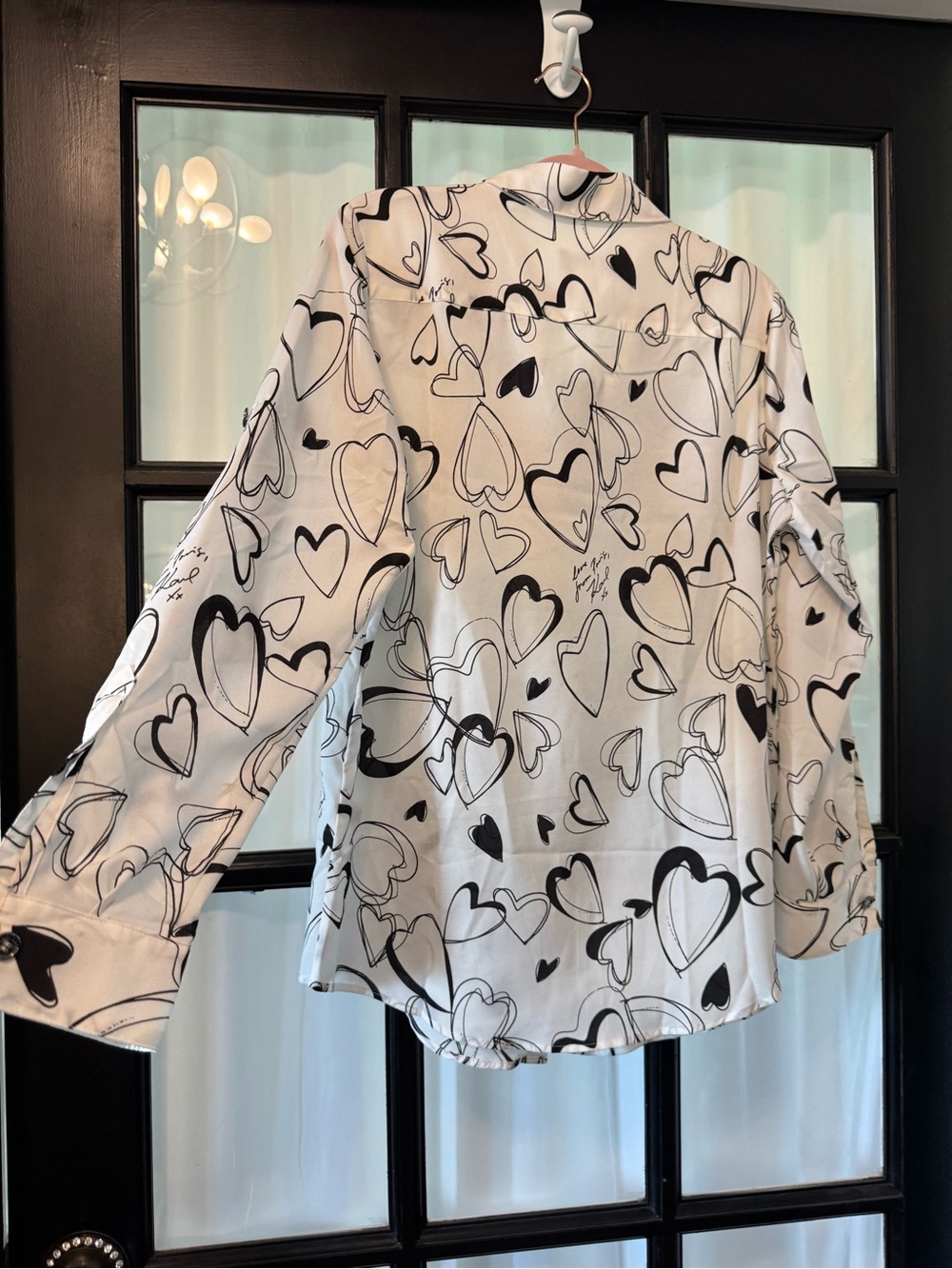 Karl Lagerfeld White Blouse with Black Sketch Heart Print - Picture 4 of 10